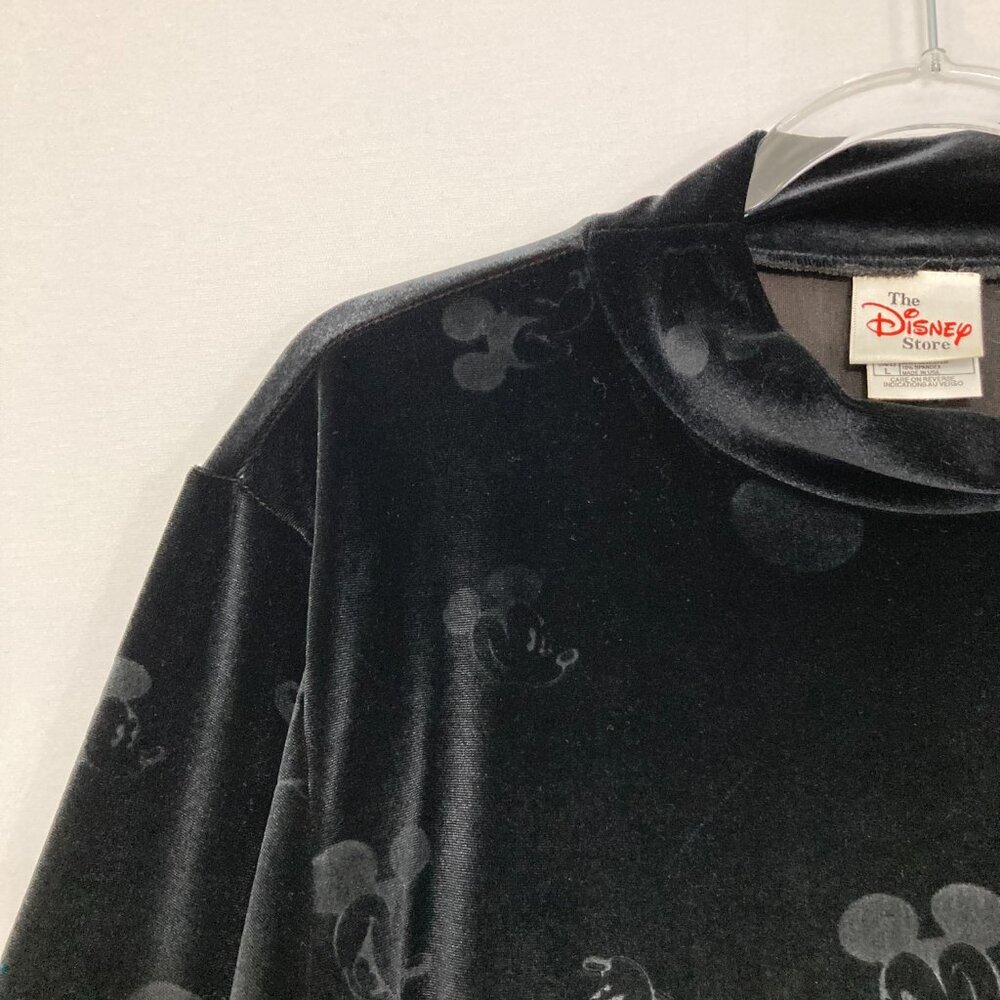 Disney size Large Black Velvet High Neck Stretch Disney‎ Print Long Sleeve Top
